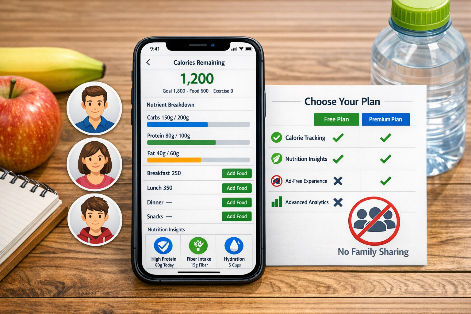 MyFitnessPal family plan explanation showing individual accounts for fitness tracking