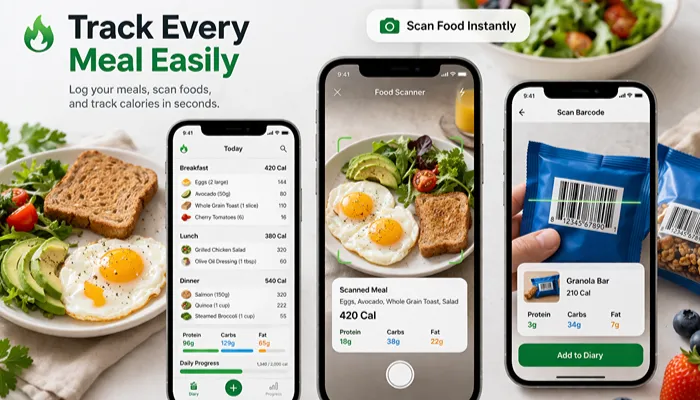 Food logging and barcode scanner feature in calorie tracking apps like MyFitnessPal