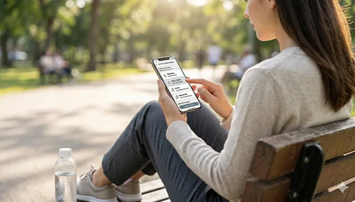 person reviewing activity level on a fitness tracking app