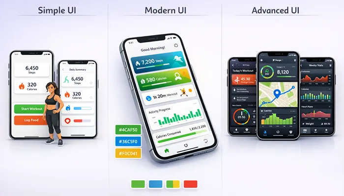 Comparison of clean and advanced user interface in fitness tracking apps