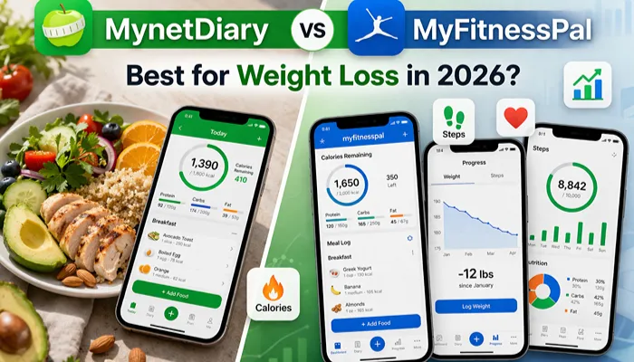 MynetDiary vs MyFitnessPal comparison for weight loss tracking apps in 2026