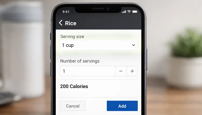 Adjusting rice serving size in MyFitnessPal app for accurate calorie tracking Adjusting rice serving size in MyFitnessPal app for accurate calorie tracking