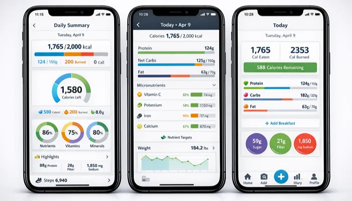 Cronometer nutrition tracking dashboard with detailed nutrients