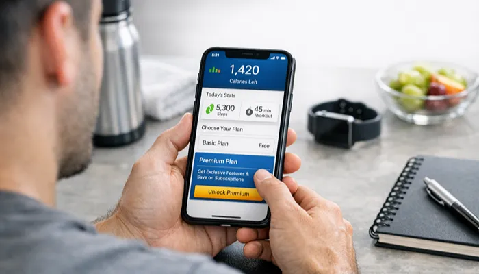 person checking premium subscription options in a fitness tracking app