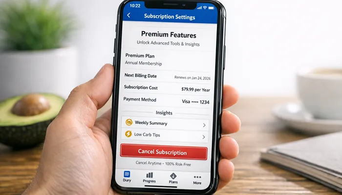 MyFitnessPal cancel subscription settings screen