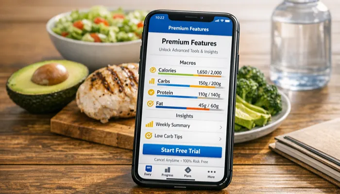 MyFitnessPal features dashboard showing macros and nutrition insights