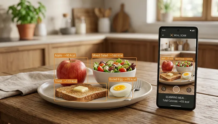 foods used to test MyFitnessPal meal scan accuracy including apple toast egg and salad